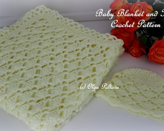 Lacy Shells Baby Blanket and Hat, Crochet Patterns, Easy to Make, Instant PDF Download