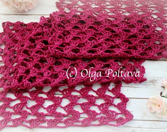 Crochet Pattern, Ruby Lace Crochet Scarf Pattern, Easy Crochet Pattern for Wide Scarf by Olga Poltava, Instant PDF Download