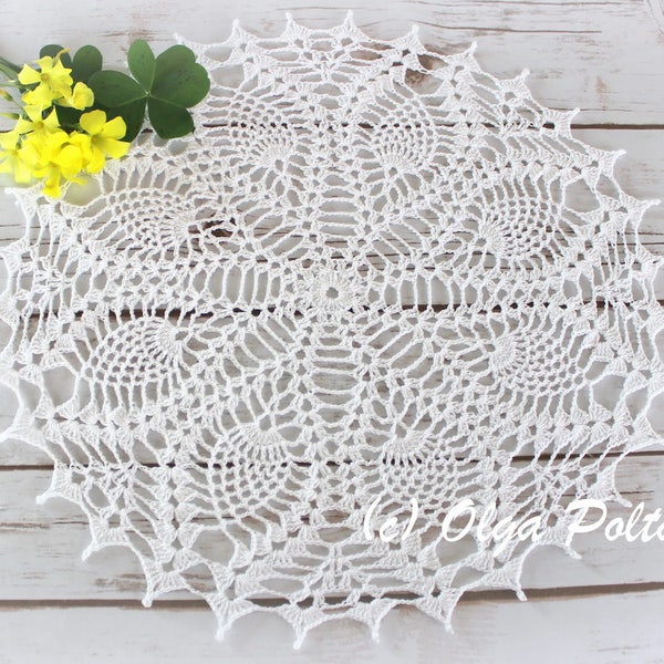 Pineapple Doily Pattern, Simple Crochet Doily Pattern with Pineapple Design, 15 Inches Easy Doily, Crochet Pattern by Olga Poltava