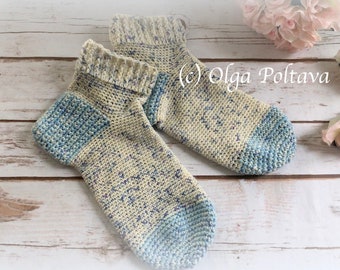 Crochet Pattern, Basic Crochet Socks with Double Toe and Heel, Shoe Size 7-8, Crochet Pattern by Olga Poltava, Instant PDF Download