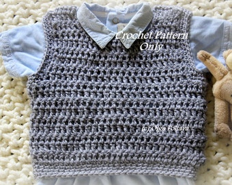 Baby Boy Pullover Vest, Crochet Pattern, Size 3-6 Months, Easy to Crochet, Instant PDF Download