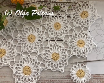 Crochet Symbol Chart, Field of Daisies Crochet Tablecloth, Easy Motif Symbol Chart, Instant PDF Download