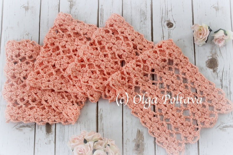 Crochet Pattern, Lacy Scarf with Flowers Design, Mile a Minute Lace Scarf Crochet Pattern by Olga Poltava, Instant PDF Download image 2