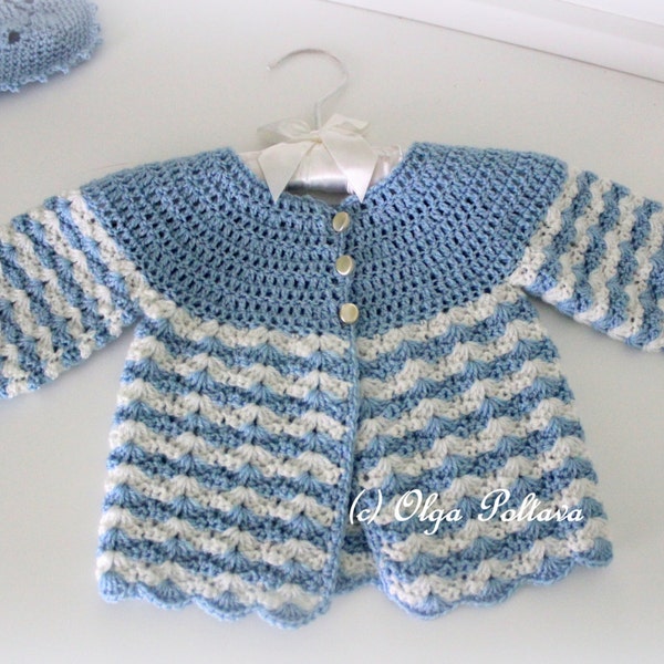 Newborn Baby Sweater Crochet Pattern, Crochet Baby Jacket Size 0-3 Months Pattern, Instant PDF Download, Written in English