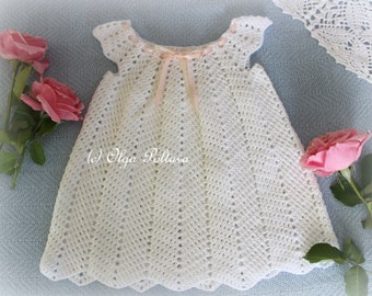 White Ripple Dress, Girls Dress Size 12-18 Months, Crochet Pattern, Instant Download