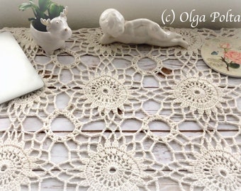 Crochet Patten, Lace Tablecloth Made with Simple Motifs, Easy Crochet Pattern by Olga Poltava, Instant PDF Download