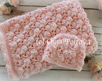 Pink Marshmallows Baby Set Crochet Pattern, Baby Blanket Afghan Crochet Pattern, Baby Hat Crochet Pattern, Two Crochet Patterns