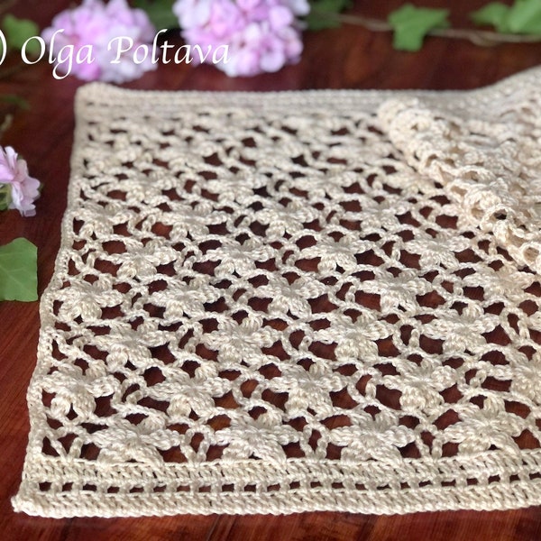 Crochet Pattern, Lacy Flowers Scarf, Shawl, or Table Runner, Crochet Lace Pattern, Instant PDF Download