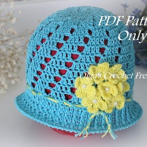 Blue Cloche Hat with Yellow Flowers Crochet Pattern, Size 3 to 5 Years Old, Instant Download image 1