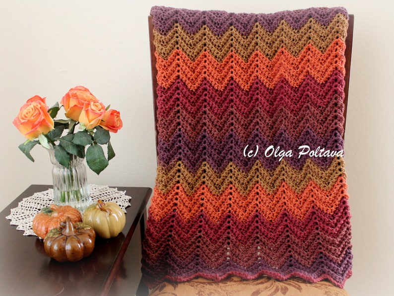 Hello Fall Ripple Lapghan, Afghan, Baby Blanket, Any Size, Caron Big Cakes Yarn, Crochet PDF Pattern image 2