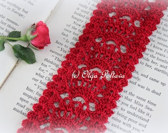 Red Lace Crochet Bookmark Pattern, Crochet Lace Edging Pattern, Lace Trim