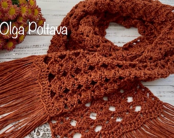 Crochet Pattern, Cozy Lacy Autumn Scarf Easy Crochet Pattern and Video Tutorial, Beginner Friendly, Instant PDF Download