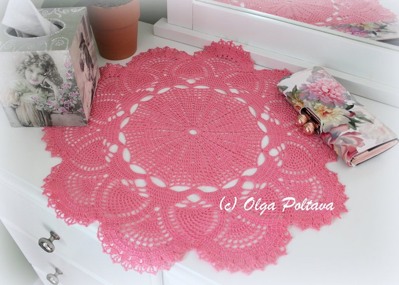 Pineapples and Fans Crochet Doily Pattern, Big Doily 21 Inches, Table Topper, Written Crochet Pattern, Instant PDF Download image 2
