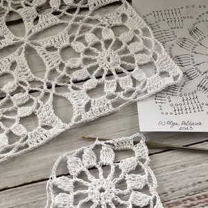 Gráfico de símbolos de crochet. Gráfico de símbolos, gráfico y esquema del motivo de encaje de crochet n.° 1. Motivo para mantel, camino de mesa y blusa. Descarga instantánea en PDF