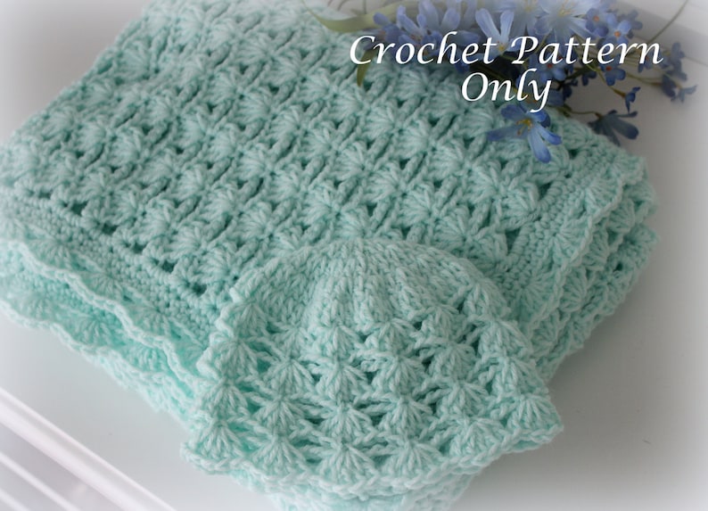 Shells and Chains Baby Blanket and Hat, Crochet Patterns, Easy to Make, Instant PDF Download image 1