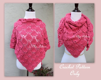 Crochet Pattern, Crochet Prayer Shawl, Triangular Scarf, Big Lace Shells, Instant PDF Download
