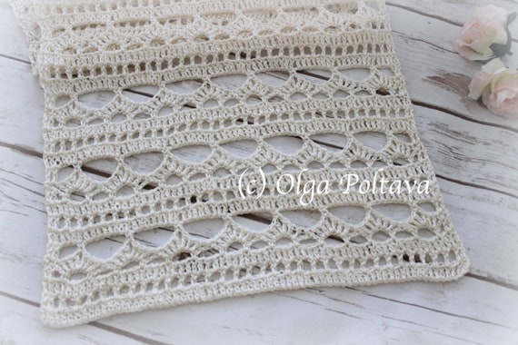 Crochet Pattern, Lacy Spring/Summer Scarf Crochet Pattern, Lacy Scarf Easy  Pattern by Olga Poltava, Instant PDF Download