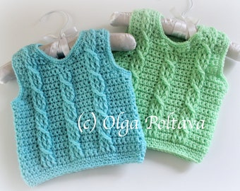 Crochet Pattern, Baby Vest with Cables, Size 0-3 Months, Crochet Pattern by Olga Poltava, Instant PDF Download