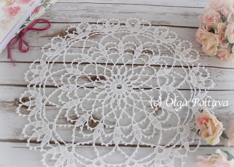 Crochet Doily Pattern, Katrina Doily by Olga Poltava, Crochet Lace Round Doily 15 Inches Across, Written Pattern, Instant PDF Download image 2