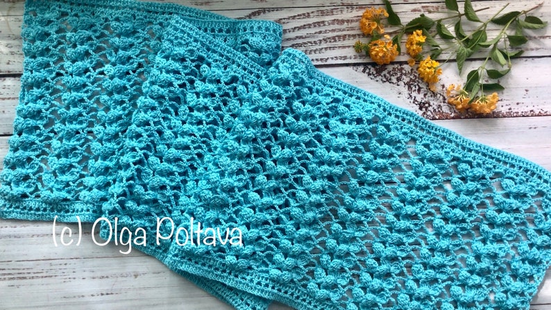 Crochet Pattern, Lacy Scarf with Clusters, Lightweight Cotton Yarn Summer Scarf, Shawl, Crochet Pattern, Instant PDF Download image 1