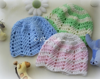 Ripple Baby Beanie Crochet Pattern, Baby Girl and Baby Boy Hat Crochet Pattern, 0-3 Months Baby, Easy Pattern