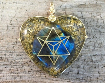 Labradorite with 22k Merkaba  (collaboration with Sacred State Design) - Orgone Pendant