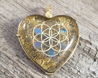 Labradorite with 22k Seed of Life  (collaboration with Sacred State Design) - Orgone Pendant