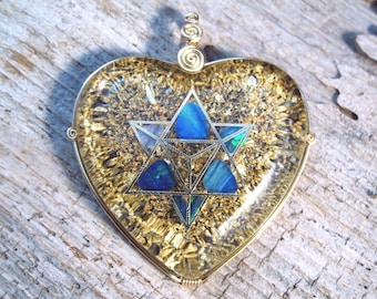 Opals with 22k Star Tetrahedron  (collaboration with Sacred State Design) - Orgone Pendant