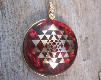 Cosmos/Nebula/Galaxy with mica powder and 22k Sri Yantra (collaboration with Sacred State Design) - Orgone Pendant