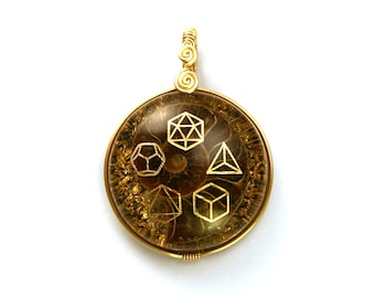 Ammonite with 22k Gold Platonic Solids (collaboration with Sacred State Design) - Orgone Pendant