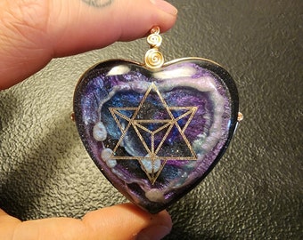 Cosmos/Nebula/Galaxy with mica powder and 22k Star Tetrahedron Merkaba (collaboration with Sacred State Design) - Orgone Pendant