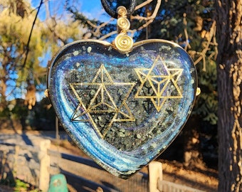 Cosmos/Nebula/Galaxy with mica powder and 22k Star Tetrahedron Merkaba (collaboration with Sacred State Design) - Orgone Pendant