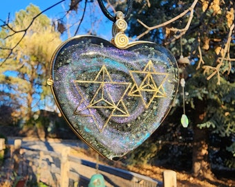 Cosmos/Nebula/Galaxy with mica powder and 22k Star Tetrahedron Merkaba (collaboration with Sacred State Design) - Orgone Pendant