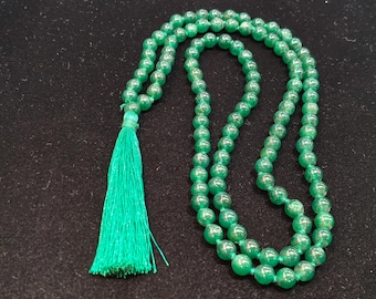 Mala in avventurina verde naturale / 108 grani da preghiera / Mala per yoga e meditazione / Gioielli spirituali /