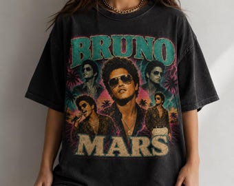 Bruno Mars Shirt, Vintage Bootleg Comfort Colors Washed Black Tee, 90s Rap Tee Style Music Fan Gift for Women Men Concert Outfit Tee