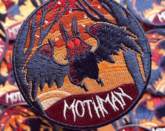 Mothman embroidered patch - Mothman Sunset cryptid iron on patch