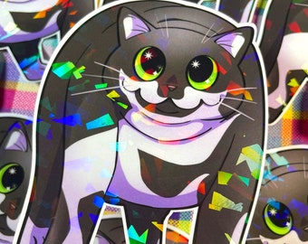 Absolute Unit Tuxedo Cat holographic sticker decal for laptop or sticker collection