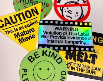 retro 80s/90s video store vhs labels - sticker decal (set of 6)