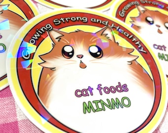 Minmo Cat Foods autocollant holographique autocollant pour horreur jeu vidéo fan survie horreur référence autocollant cadeau pour amoureux des chats