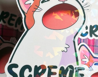 screaming cat meme "screme" - holographic sticker decal