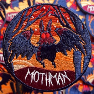 Mothman embroidered patch - Mothman Sunset cryptid iron on patch