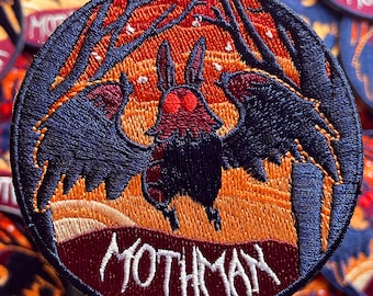 Mothman embroidered patch - Mothman Sunset cryptid iron on patch