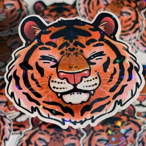 fat tiger - holographic sticker decal