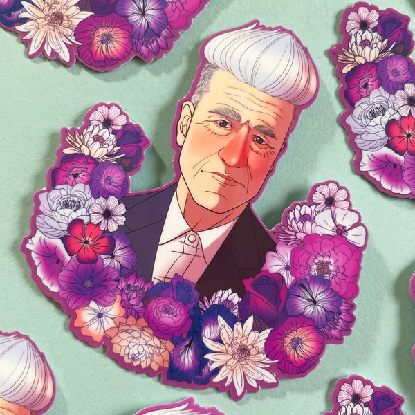 David Lynch portrait floral sticker decal