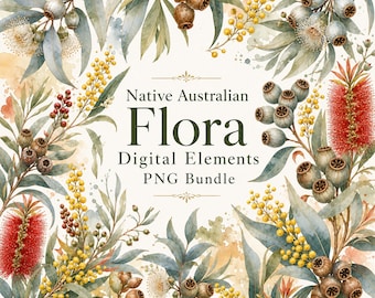 Australian Native Flora Vector Bundle - Watercolor Vector Botanical Graphics, Eucalyptus and Bottlebrush Elements/Embellishments