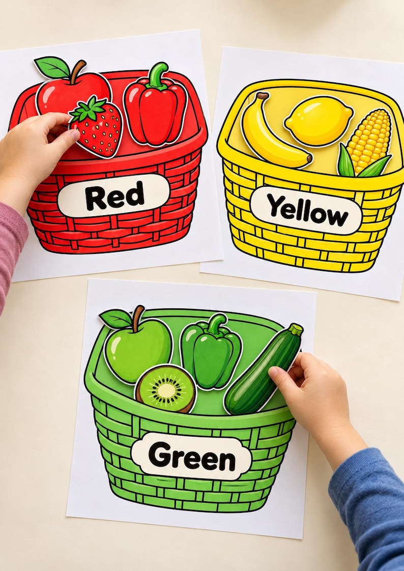 Fruit and Vegetable Color Sorting Activity, Printable Preschool Color ...