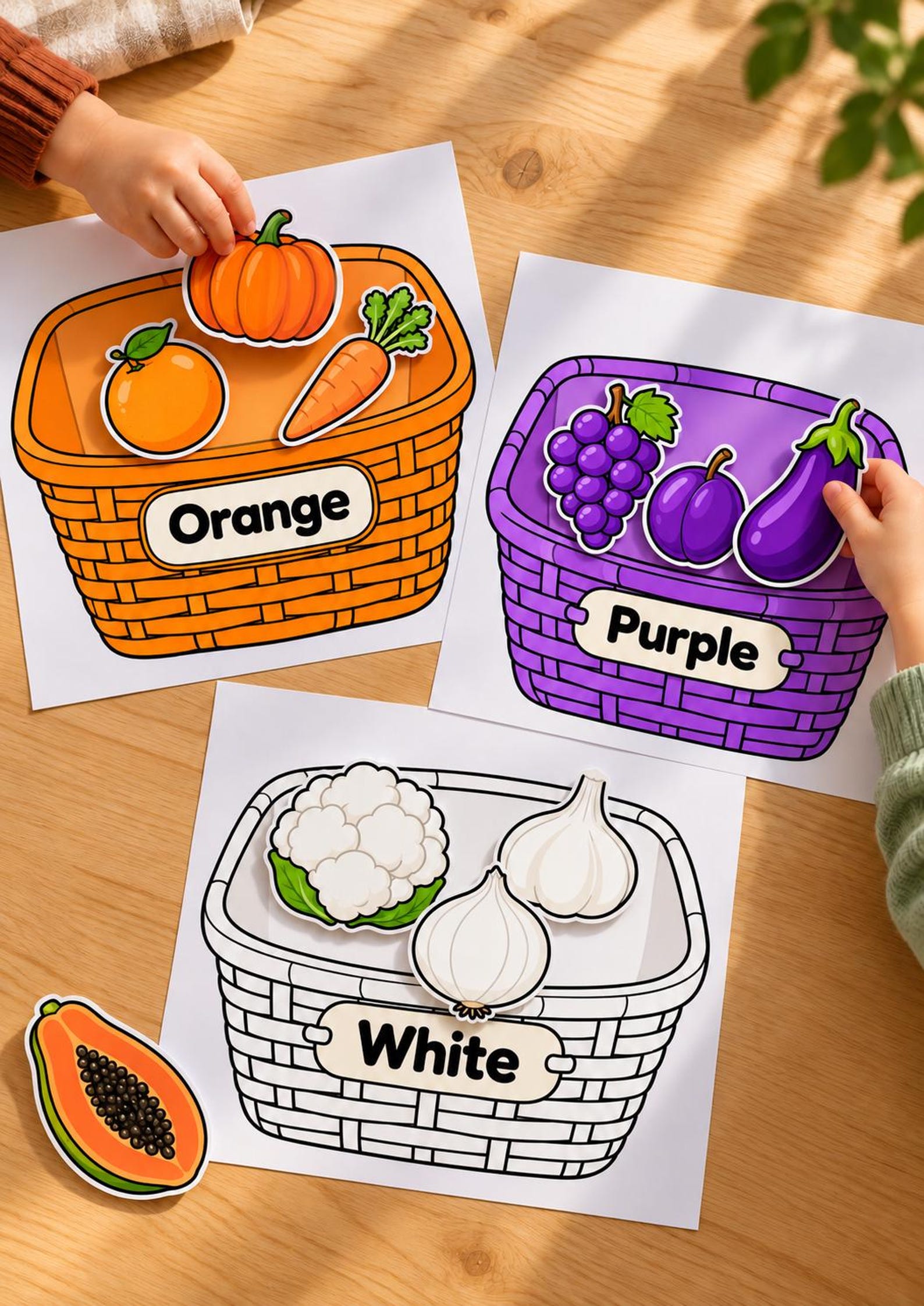 Fruit and Vegetable Color Sorting Activity, Printable Preschool Color ...