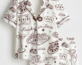 Lucky in Love Pyjamas Set – Vegas-inspirerat kasinotryck – Present till par och smekmånadssovkläder