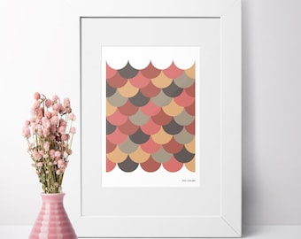 Scallop Giclee A4 Art Print - mermaid scales wall art autumn colors Limited Edition fine art print abstract prints nursery art