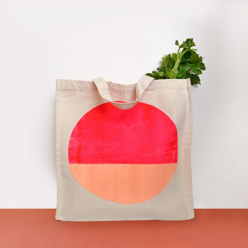 Colourful Spot Tote Bag cotton market bag beach weekender tote peach bright pink shopping bag image 2